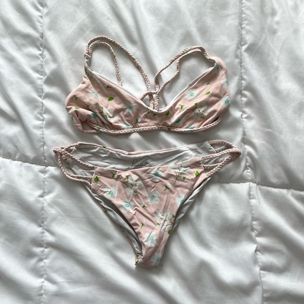 Frankies Bikinis Pink Pink Pansies, size small/extra small